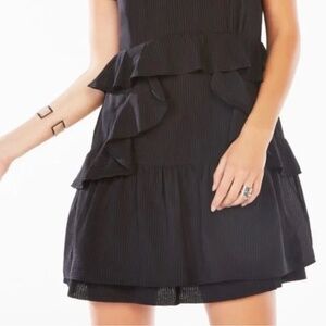 {BCBG MaxAzria} Inez | Black Ruffle Striped Mini Dress ~ Medium
